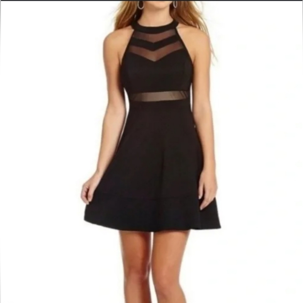 Honey and Rosie Black Halter Neck Illusion Fit & Flare Skater Dress Size Medium